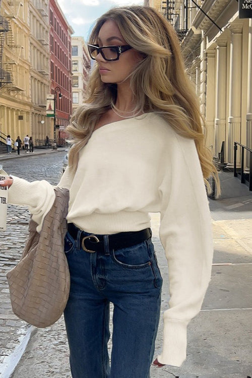 Women's Off Shoulder Fitted Knit Sweater – Slim Fit Pullover
