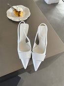 Women's Square Buckle Pointed Toe Stiletto Mid Heel Sandals – Elegant Heels