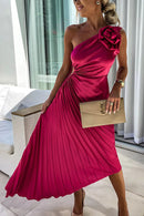Women's One-Shoulder Pleated Elegant Dress – Flowing Evening Gown