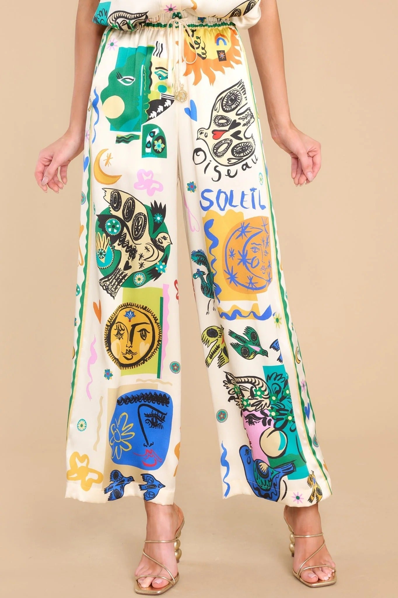Women's Oversized Ivory Print Shirt And Pants Set – Relaxed Chic Outfit