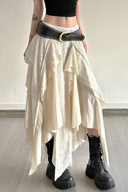 Asymmetric Wave Hem Tiered Midi Skirt