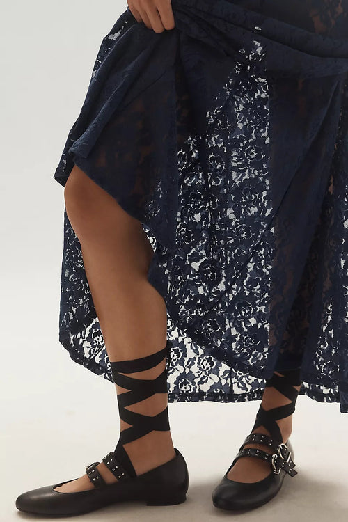 Chic Sheer Embroidered Lace Maxi Skirt