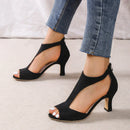 Women's Orthopedic Open-Toe PU Leather Heeled Sandals – Comfortable Support Heels
