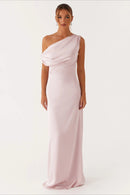 Women's Solid Asymmetric Neckline Formal Maxi Dress – Evening Gown