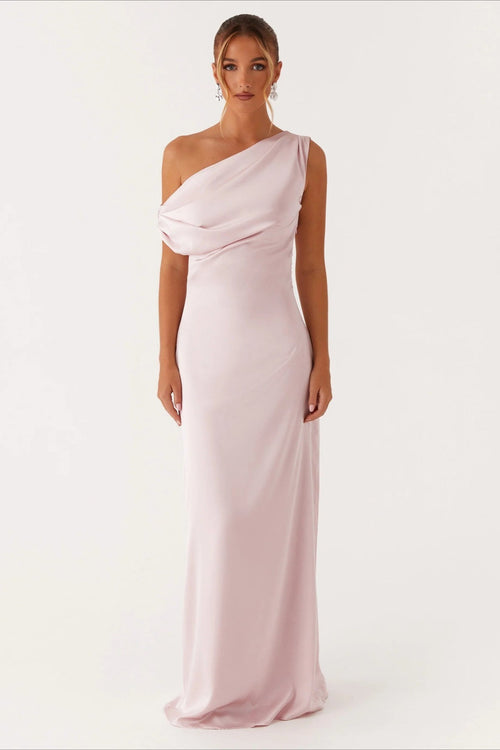 Solid Maxi Dress with Asymmetric Neckline