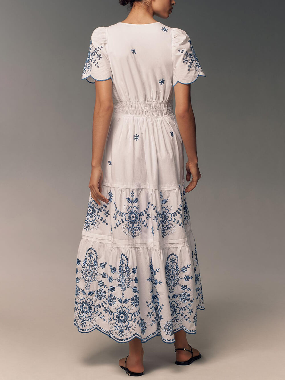 Women's Flowing Printed Maxi Dress With Gathered Waist – Elegant Summer Dress