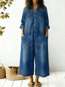 Women's Casual Wide Leg Denim Jumpsuit – Relaxed Fit Outfit