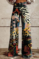 Women's Wide-Leg Printed Jeans – Flared Statement Denim Trousers