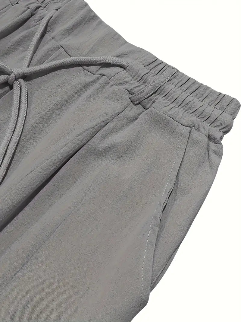 Men's Wide-Leg Linen Trousers – Drawstring Casual Summer Pants