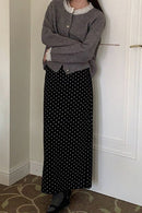 High Waist Polka Dot Back Slit Skirt