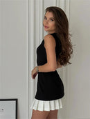 Women's Sleeveless High Neckline Slim Fit Mini Dress – Pleated Hem Elegant Outfit