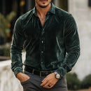Men's Buttoned Down Long Sleeve Fitted Velvet Shirt – Luxury Dress Shirt