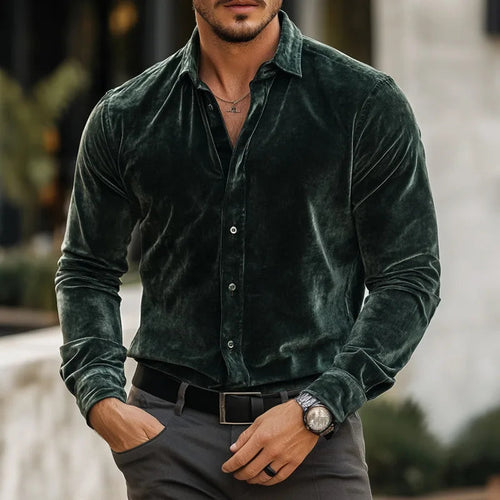 Men's Buttoned Down Long Sleeve Fitted Velvet Shirt – Luxury Dress Shirt