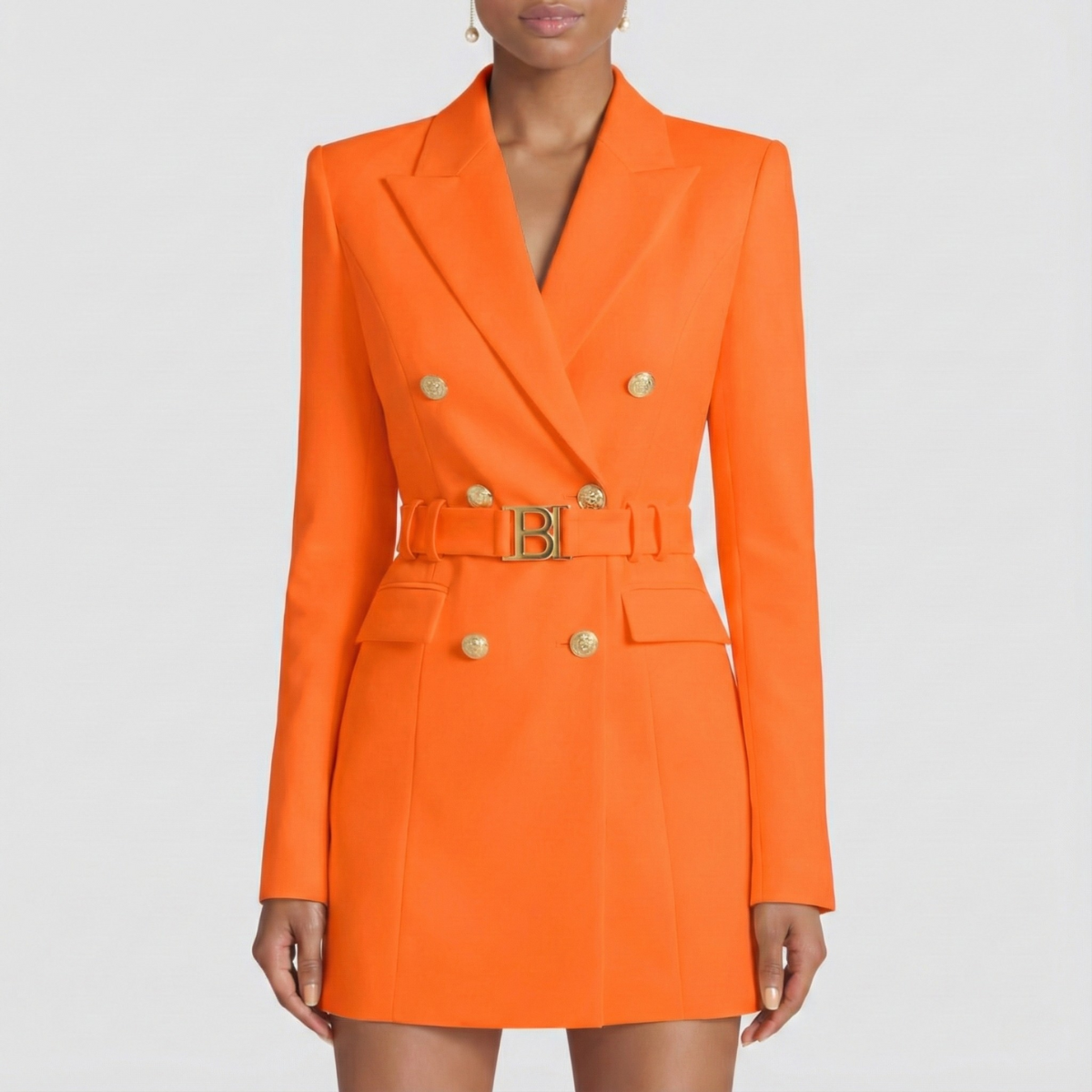 Women’s Double-Breasted Blazer Dress with Satin Lapel – Elegant Evening & Workwear