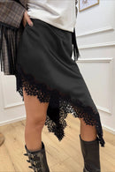Satin Lace Asymmetric Split Slim A-Line Mini Skirt