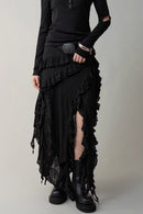 Asymmetric Wool Blend Black White Maxi Skirt