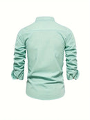 Men’s Band Collar Button Down Shirt - Stylish Long Sleeve