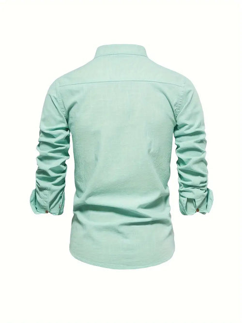 Men’s Band Collar Button Down Shirt - Stylish Long Sleeve