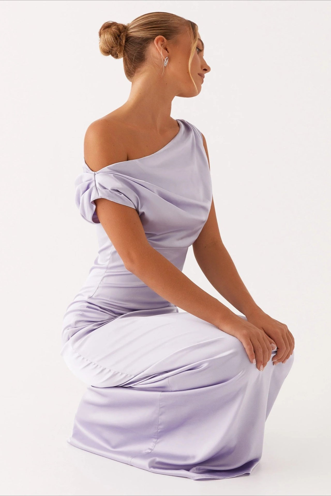 Solid Maxi Dress with Asymmetric Neckline