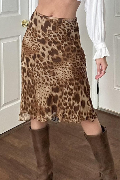 American Retro Leopard Print A-Line Skirt