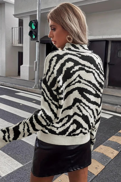 Animal Pattern Knit Crewneck Sweater
