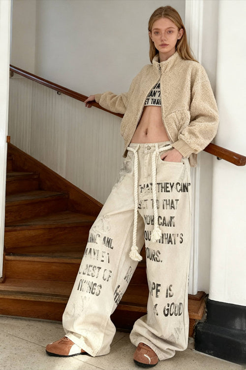 Women's Apricot Graffiti Straight Denim Jeans – Streetwear Pants
