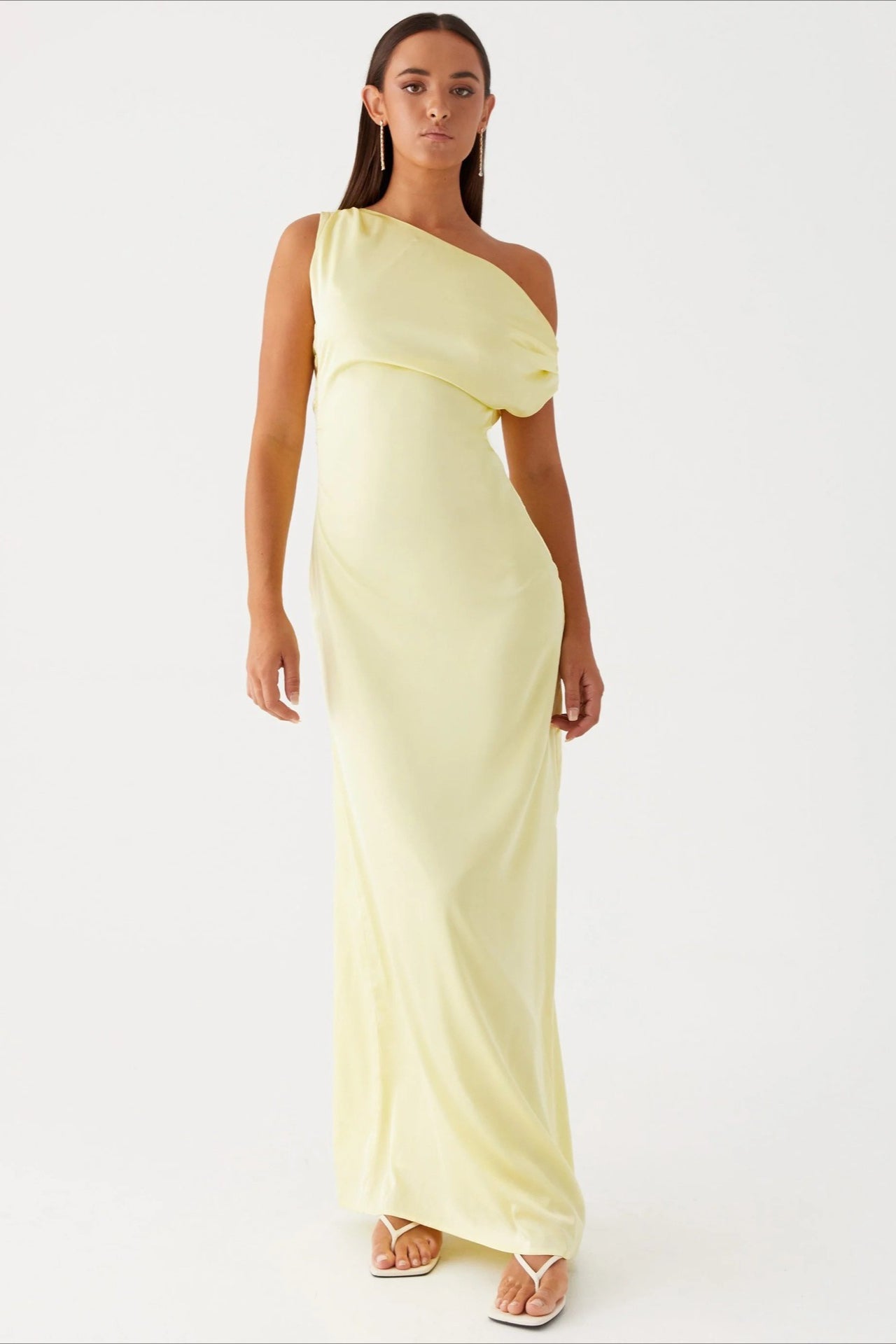 Women's Solid Asymmetric Neckline Formal Maxi Dress – Evening Gown