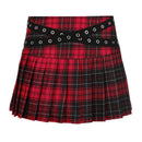 90s Grunge Streetwear Plaid Mini Gothic Eyelet Strap Pleated Y2k Techwear A-line Skirt