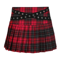 90s Grunge Streetwear Plaid Mini Gothic Eyelet Strap Pleated Y2k Techwear A-line Skirt