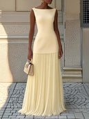 Women's Sleeveless Maxi Dress with Flowing Pleats – Elegant Bridesmaid Gown