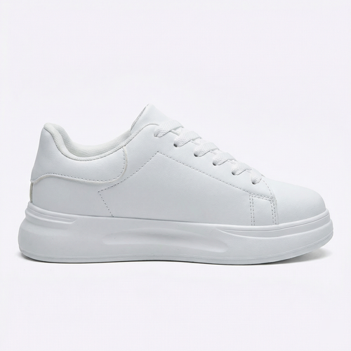 Women's White Textile Lace-Up Sneakers – Orthopedic Casual Comfort Trainers