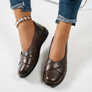 Women's Black Closed-Toe Leather Flats – Comfortable Casual Slip-On Shoes