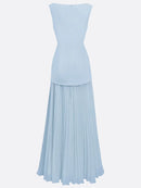 Women's Sleeveless Maxi Dress with Flowing Pleats – Elegant Bridesmaid Gown