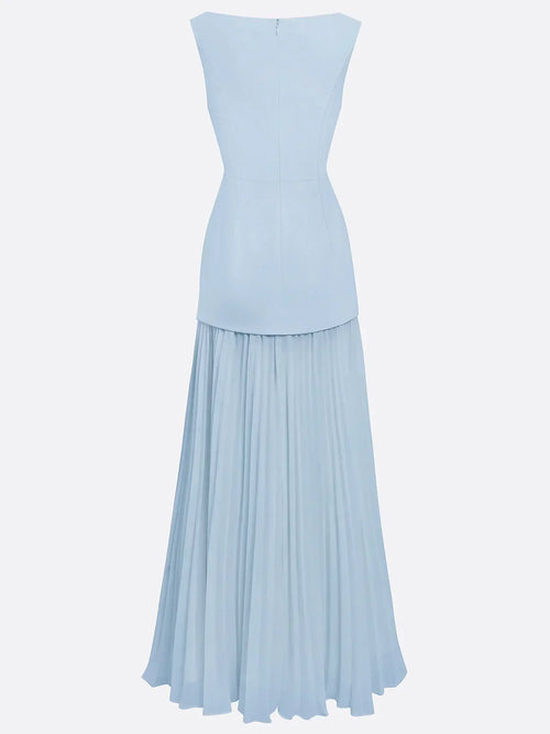 Women's Sleeveless Maxi Dress with Flowing Pleats – Elegant Bridesmaid Gown