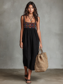 Women's Vacation Style Faux Suede Embroidered Midi Dress