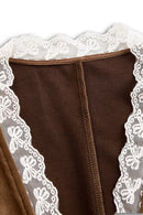 Women's Western Suede Shirt With Lace Sleeves – Brown Cowgirl Blouse