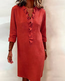 Dorelle Linen-Blend Ruffle Shift Dress