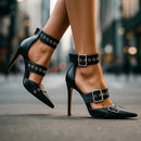 Women's Gothic-Style Studded Buckle High Heels – Bold Edgy Stiletto Shoes