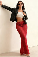 High Waist Lace Panel Stretch A-Line Pencil Skirt