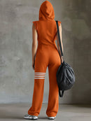 Women’s Sleeveless Long Jumpsuit - Hoodie Striped Casual Outfit