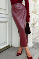 Anchor Red High Waist Slit Pencil Skirt