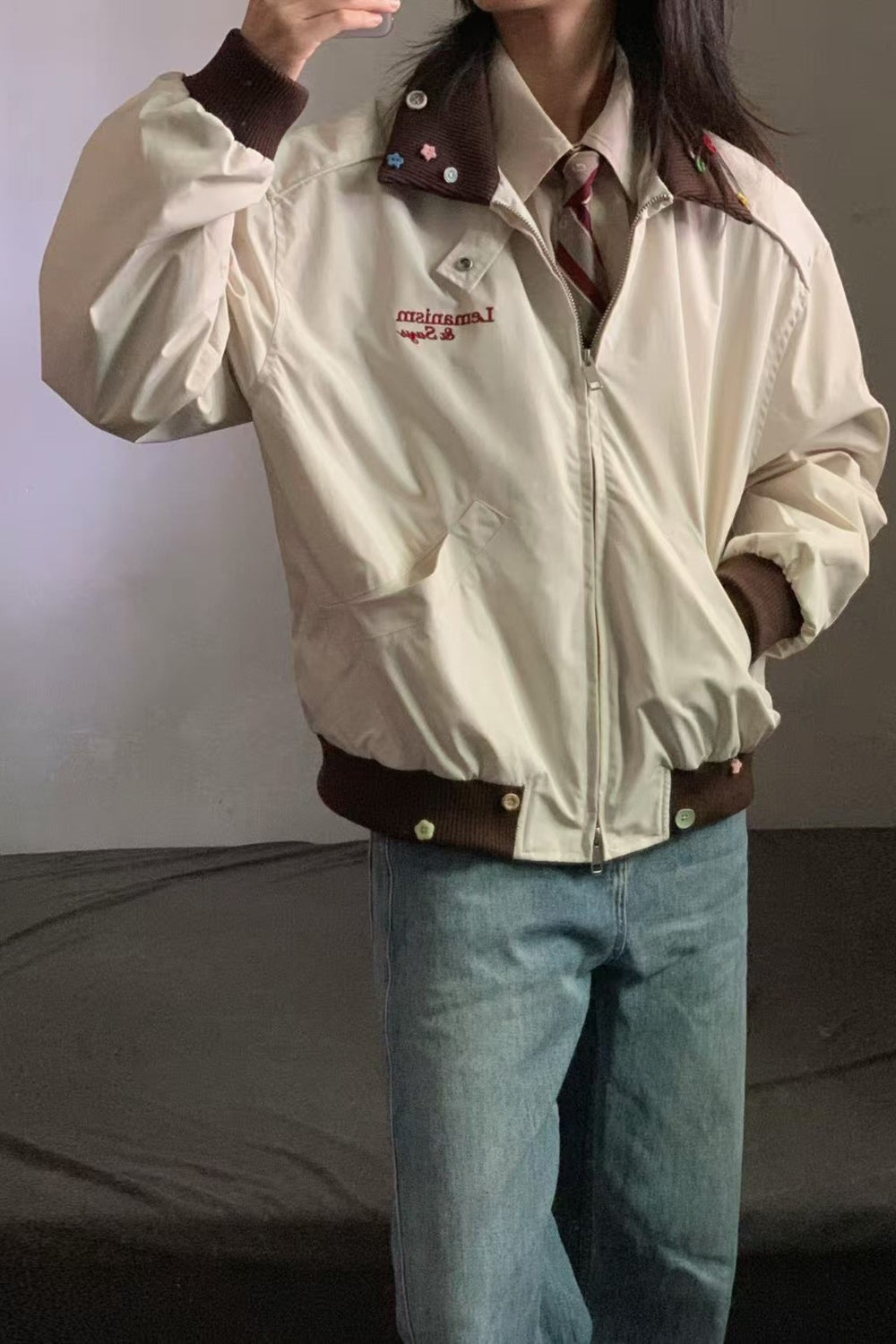 American Color Block Notch Collar Jacket