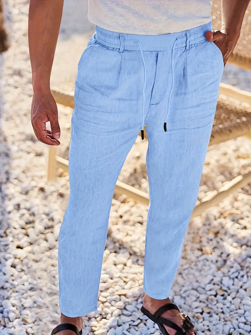 Men's Wide-Leg Linen Trousers – Drawstring Casual Summer Pants