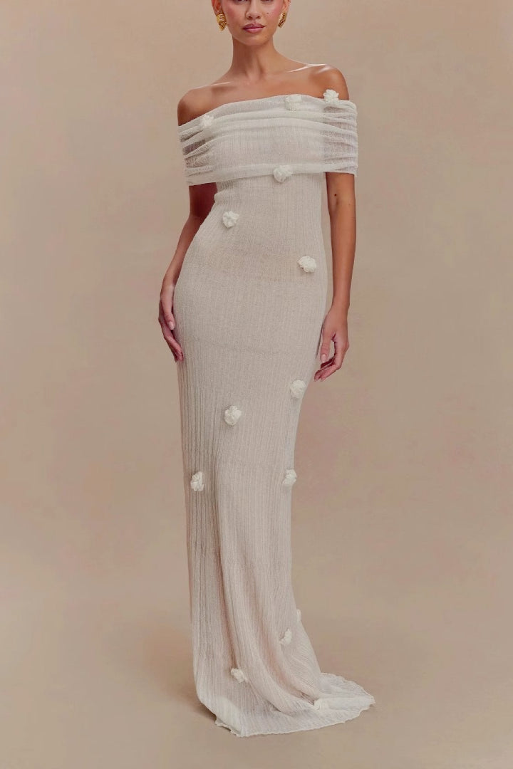 3D Floral Off-Shoulder Maxi Birthday Dress