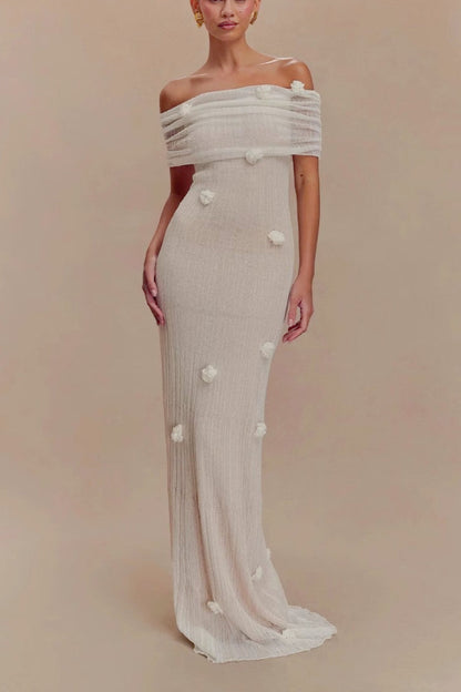 3D Floral Off-Shoulder Maxi Birthday Dress