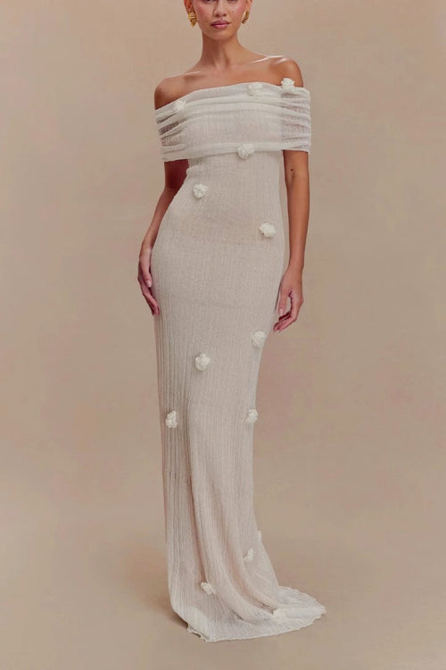 3D Floral Off-Shoulder Maxi Birthday Dress