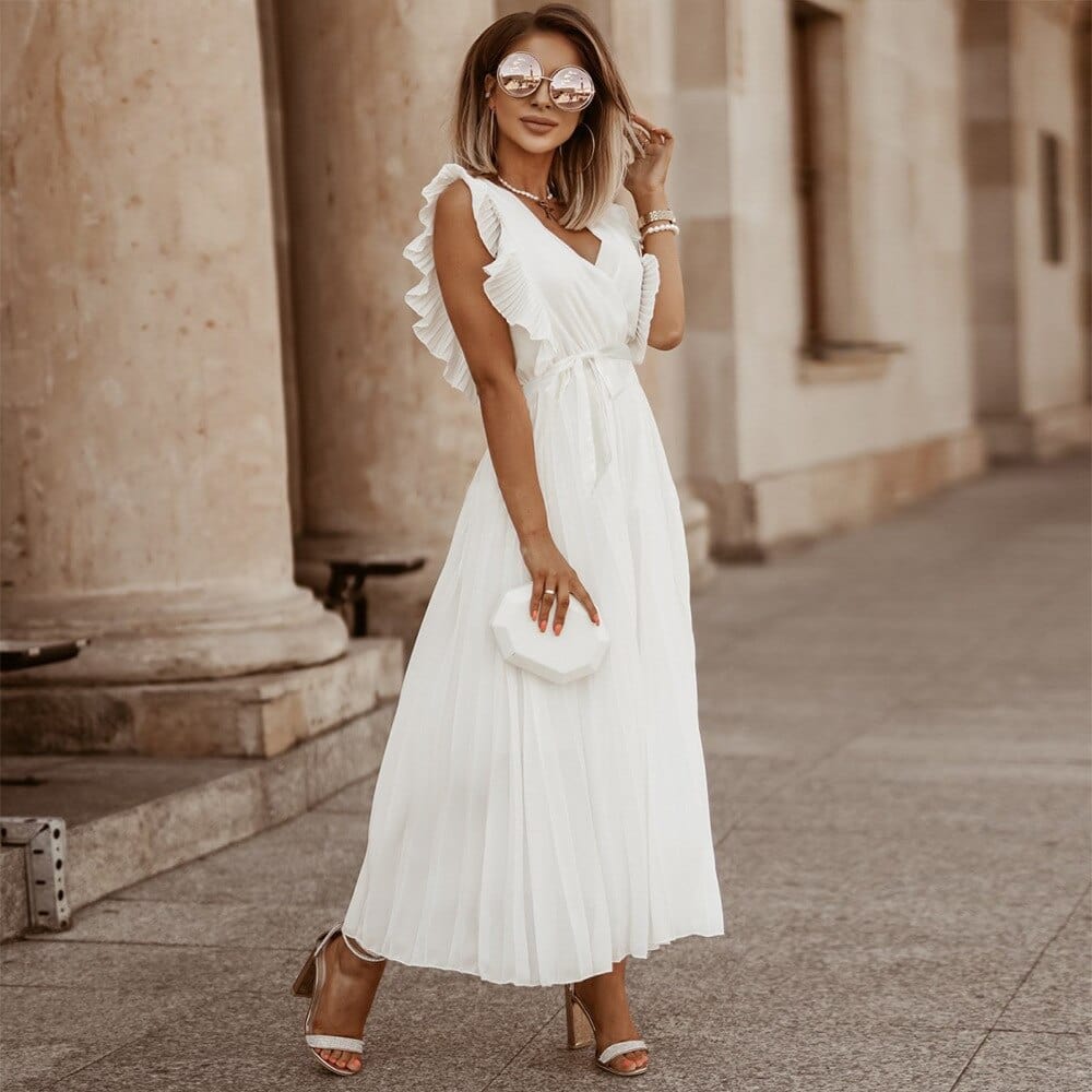 Women's White Boho Wedding White Dress – Romantic Beach Bridal