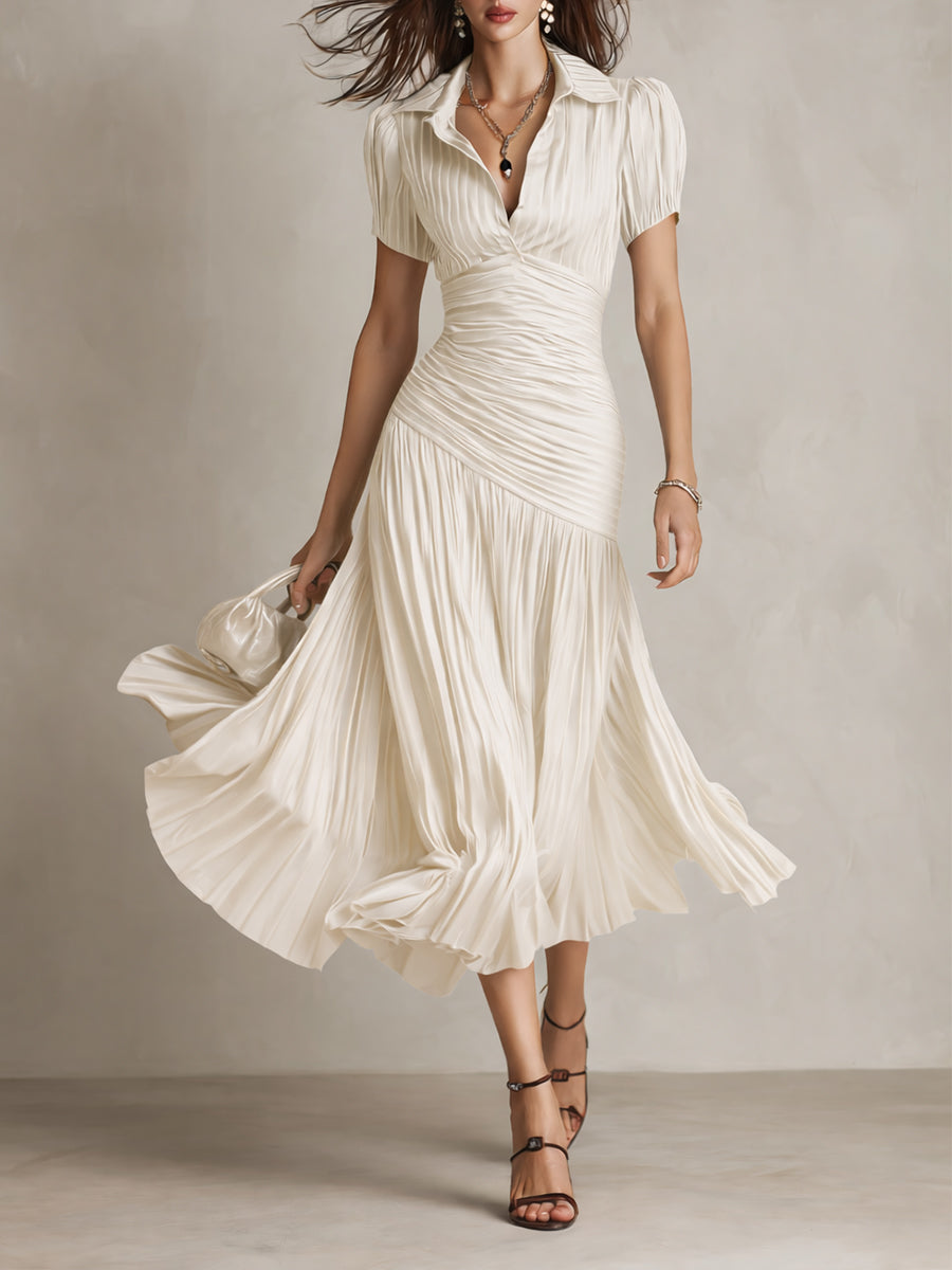 Adriana Retro Striped Satin Midi Dress: Flattering Style for Evening Events