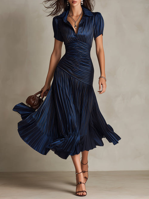 Adriana Retro Striped Satin Midi Dress: Flattering Style for Evening Events 4