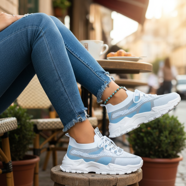 Women's Breathable Mesh Lace-Up Sneakers – Lightweight Walking Comfort Shoes